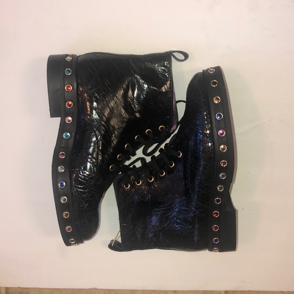 RAS Bejeweled Cracked Leather Booties